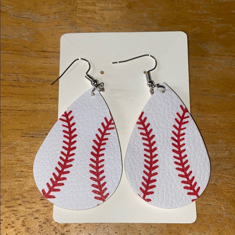 White and Red Baseball Earrings